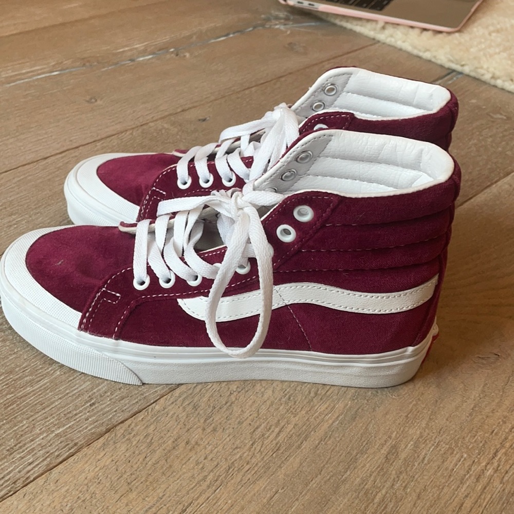 High-top maroon velvet vans